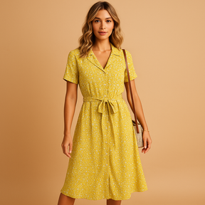 Luchtige dames midi-jurk met bloemenprint en korte mouwen, perfect voor zomer, feestjes en casual gelegenheden