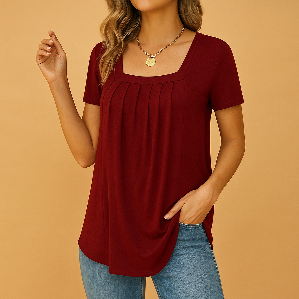 Damesblouse met vierkante halslijn, katoenmix en comfortabele losvallende pasvorm, perfect voor werk of casual outfits