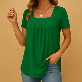 Damesblouse met vierkante halslijn, katoenmix en comfortabele losvallende pasvorm, perfect voor werk of casual outfits