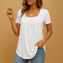 Damesblouse met vierkante halslijn, katoenmix en comfortabele losvallende pasvorm, perfect voor werk of casual outfits