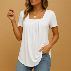 Damesblouse met vierkante halslijn, katoenmix en comfortabele losvallende pasvorm, perfect voor werk of casual outfits