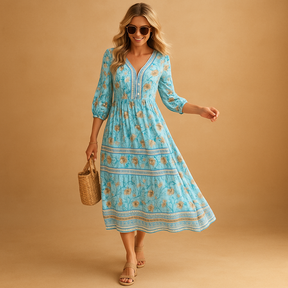 Bohemian zomerjurk voor dames met losvallende pasvorm en fijne patronen, ideaal voor festivals, stranddagen en zomerse uitjes