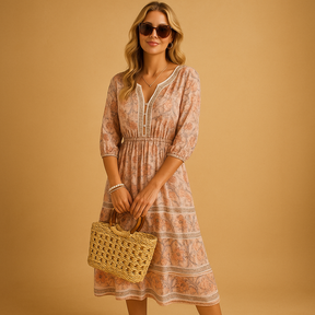 Bohemian zomerjurk voor dames met losvallende pasvorm en fijne patronen, ideaal voor festivals, stranddagen en zomerse uitjes