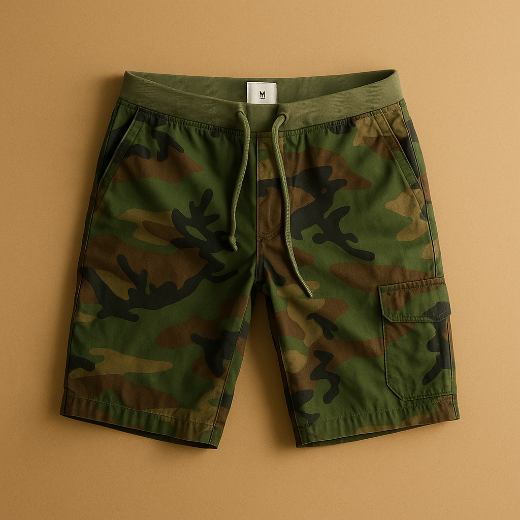 Heren camouflage shorts van ademend katoen met comfortabele pasvorm, perfect voor outdoor activiteiten en casual outfits.