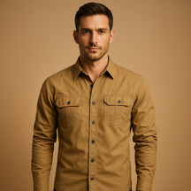 Heren cargo overhemd van ademend katoen met meerdere zakken en relaxte pasvorm, ideaal voor casual en outdoor outfits.