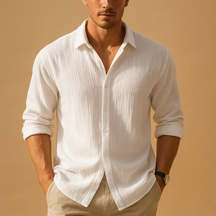 Casual button-down herenoverhemd met opstaande kraag in effen kleur, ideaal voor werk en vrije tijd.