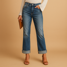 Comfortabele damesjeans met onregelmatige tailleband en relaxed fit, perfect voor casual en dagelijkse outfits.