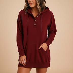 Casual hoodie-jurk voor dames in effen kleur met losse pasvorm, perfect voor streetwear, reizen en dagelijkse outfits.