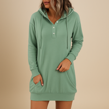 Casual hoodie-jurk voor dames in effen kleur met losse pasvorm, perfect voor streetwear, reizen en dagelijkse outfits.