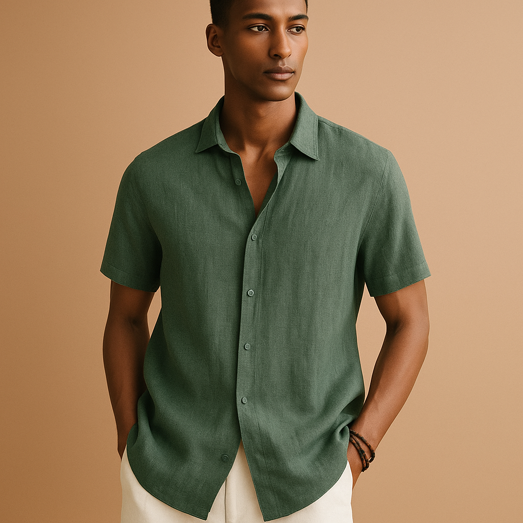 Heren zomershirt met korte mouwen, overhemdkraag en effen design, perfect voor casual dagen, vakantie of lente- en zomeroutfits.