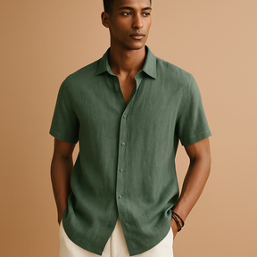 Heren zomershirt met korte mouwen, overhemdkraag en effen design, perfect voor casual dagen, vakantie of lente- en zomeroutfits.