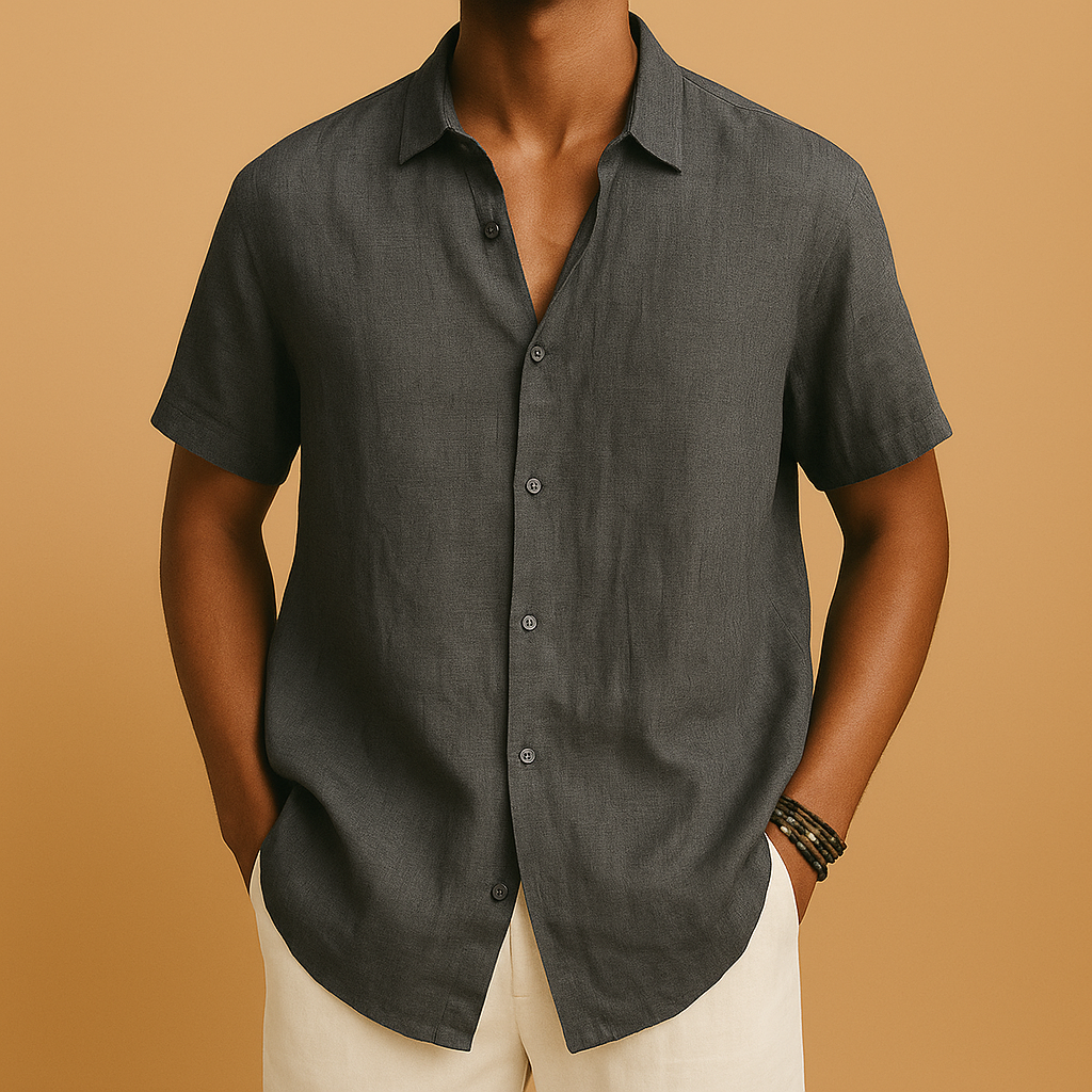 Heren zomershirt met korte mouwen, overhemdkraag en effen design, perfect voor casual dagen, vakantie of lente- en zomeroutfits.