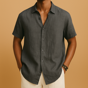 Heren zomershirt met korte mouwen, overhemdkraag en effen design, perfect voor casual dagen, vakantie of lente- en zomeroutfits.