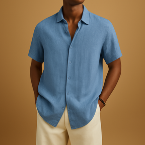 Heren zomershirt met korte mouwen, overhemdkraag en effen design, perfect voor casual dagen, vakantie of lente- en zomeroutfits.