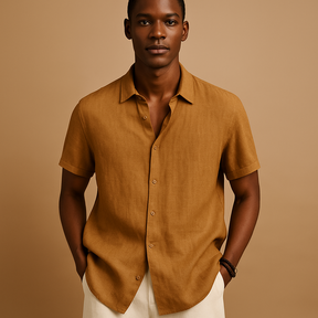 Heren zomershirt met korte mouwen, overhemdkraag en effen design, perfect voor casual dagen, vakantie of lente- en zomeroutfits.