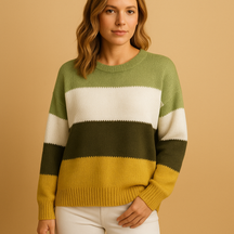 Chic gestreepte damestrui van zachte garens, warm en comfortabel, ideaal voor casual of elegante herfst- en winterlooks.
