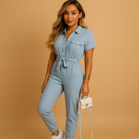 Dames jumpsuit met getailleerde pasvorm en knoopsluiting, perfect voor werk, brunch of een avondje uit