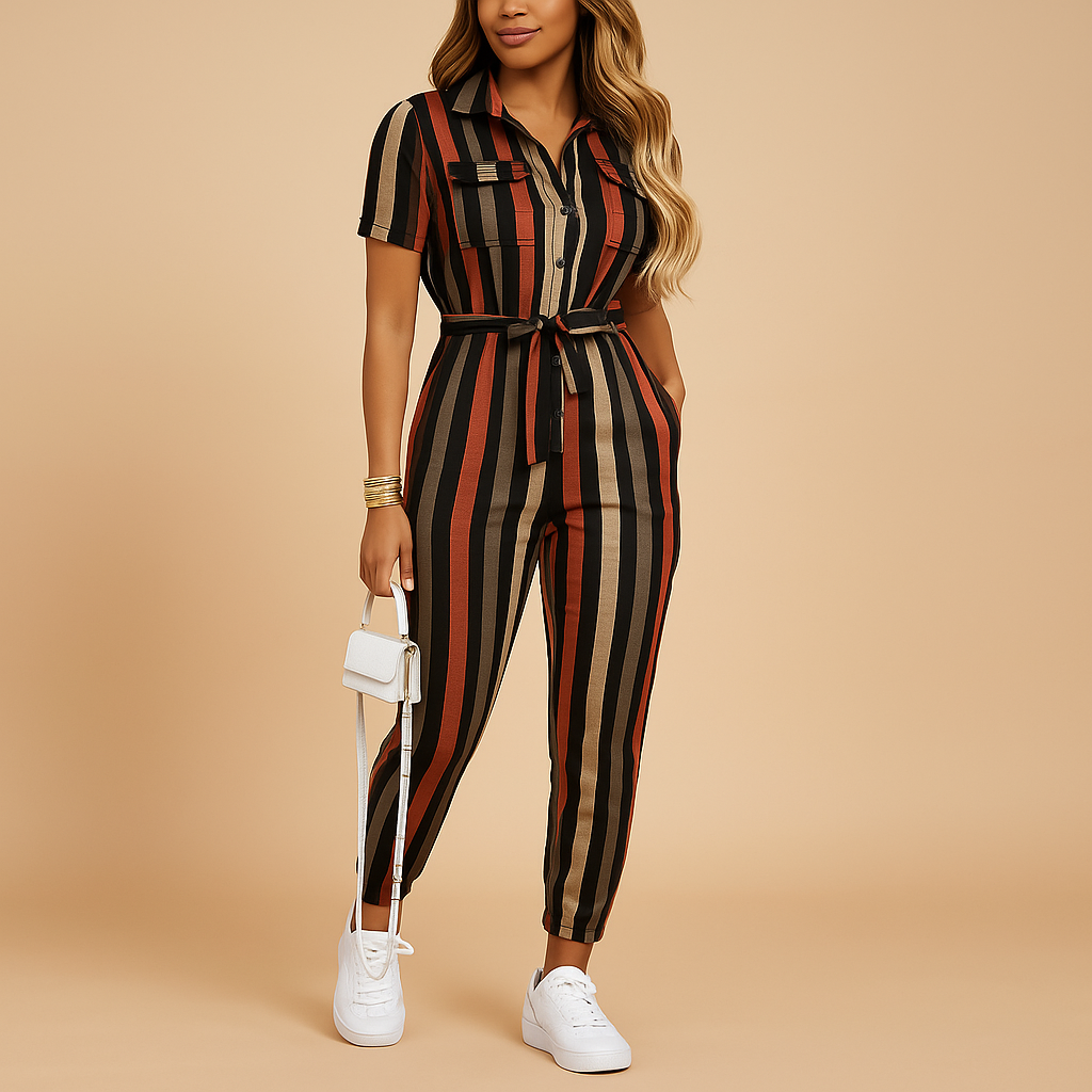 Dames jumpsuit met getailleerde pasvorm en knoopsluiting, perfect voor werk, brunch of een avondje uit
