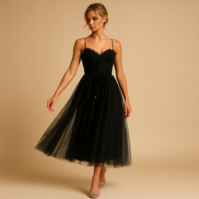 Chiffon maxi-jurk voor dames met tule-overlay, ronde hals en elegante uitstraling, perfect voor bruiloften en formele gelegenheden.
