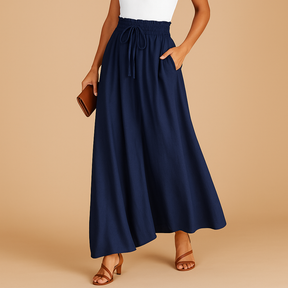 Damesbroek met hoge taille en wijde pijpen, elegant ontwerp met elastische band voor comfortabel en stijlvol dagelijks gebruik.