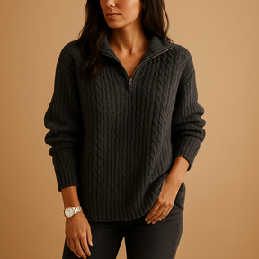 Chique damestrui met halve rits en licht getailleerde pasvorm, ideaal voor casual en nette outfits in elk seizoen.