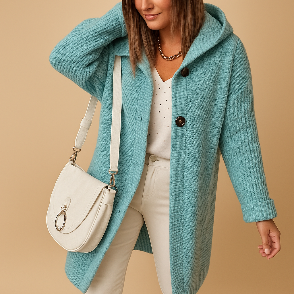 Comfortabel damesvest met open voorkant, tijdloze pasvorm en zachte stof in beige, zwart, grijs en blauw – perfect voor elk seizoen.