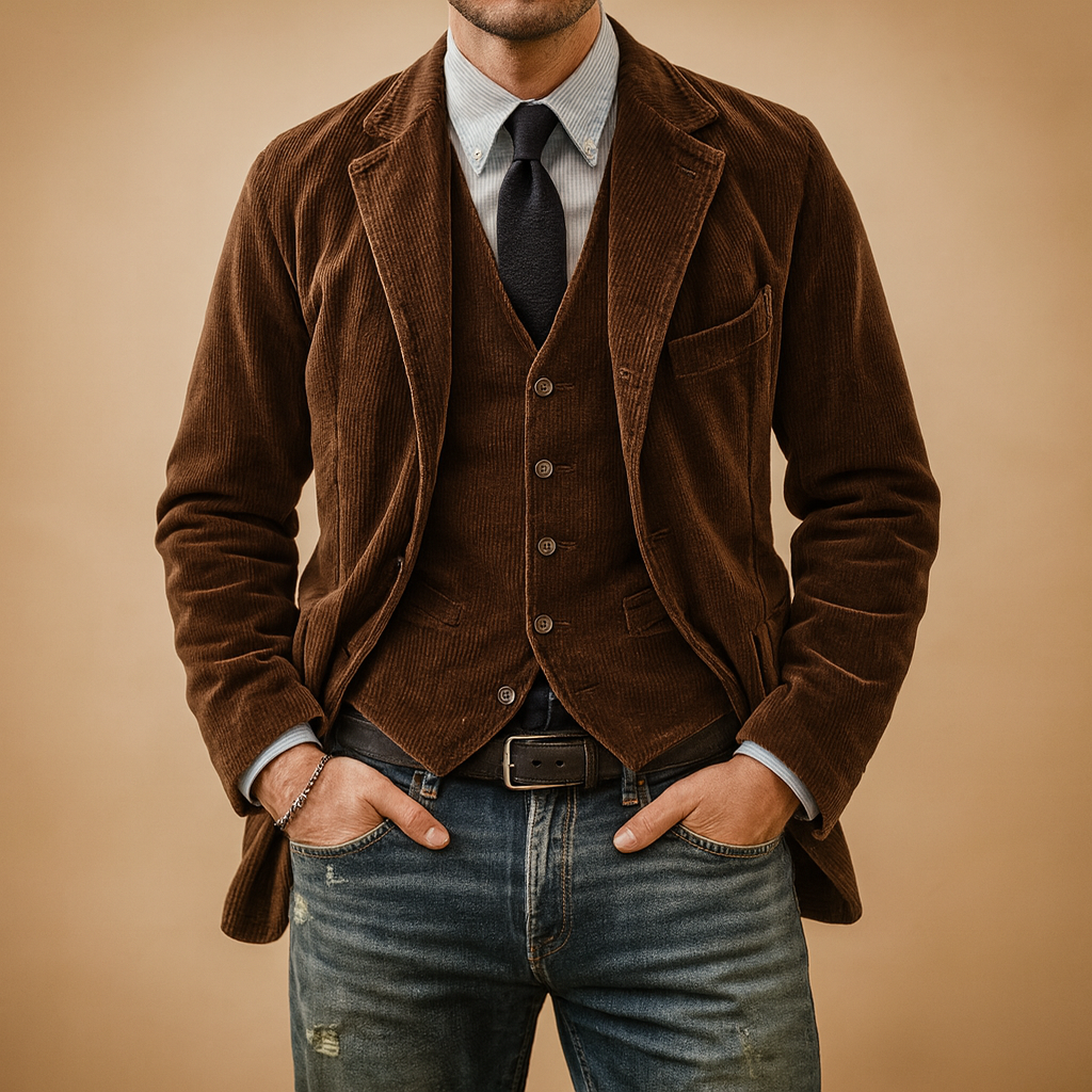 Corduroy jack voor heren met retro design en praktische zakken, ideaal voor casual en formele looks in de herfst en winter.