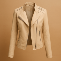 Stijlvol damesjack met opstaande kraag en zilverkleurige ritsdetails, ideaal voor casual en elegante voorjaars- en herfstlooks.