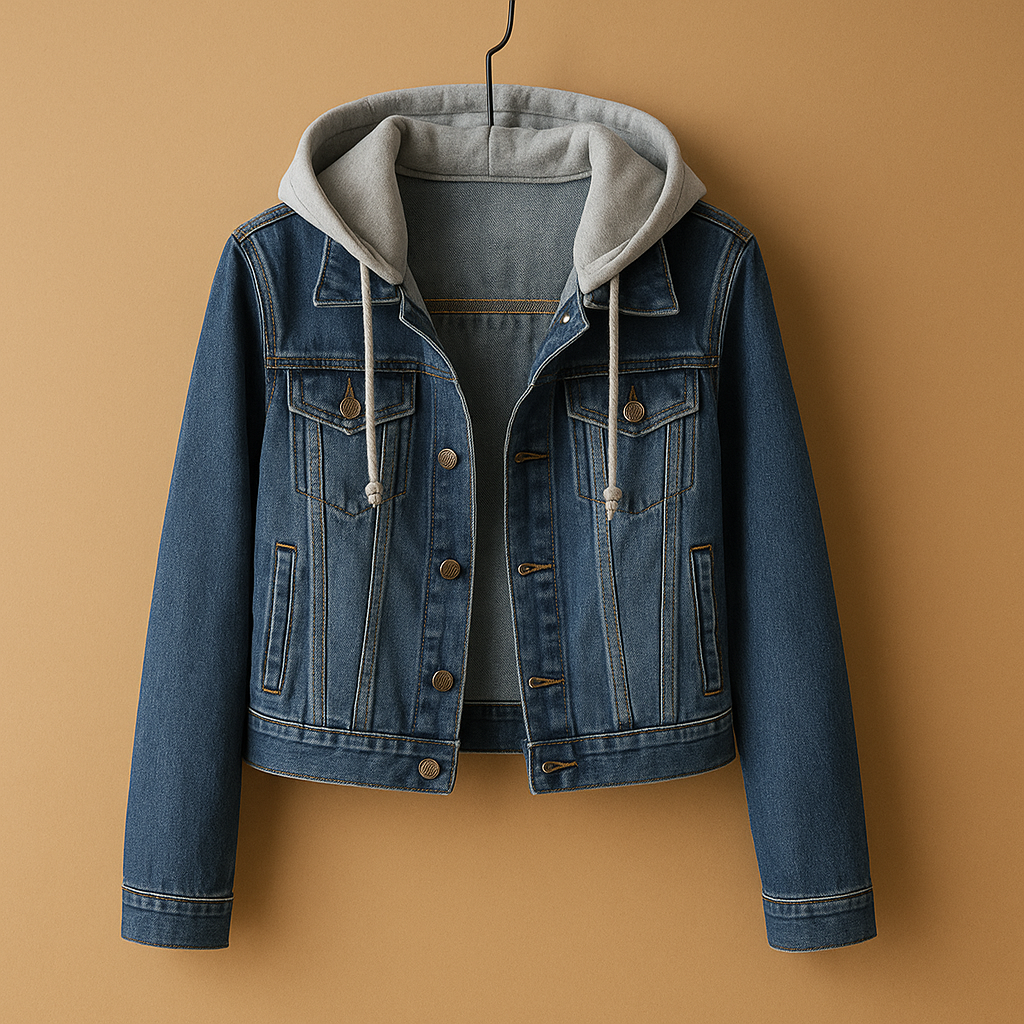 Denim jas met capuchon voor dames, lichtgewicht en ademend, ideaal voor zomeravonden en casual outfits in lichtblauw of donkerblauw.
