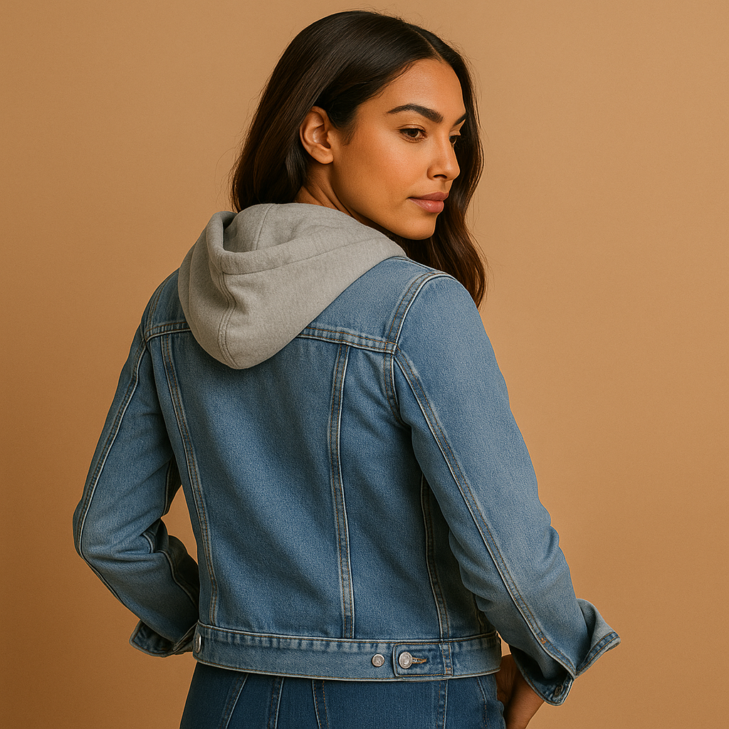 Denim jas met capuchon voor dames, lichtgewicht en ademend, ideaal voor zomeravonden en casual outfits in lichtblauw of donkerblauw.