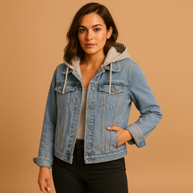 Denim jas met capuchon voor dames, lichtgewicht en ademend, ideaal voor zomeravonden en casual outfits in lichtblauw of donkerblauw.