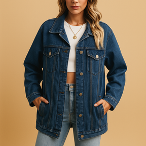 Denim winterjas voor dames in klassiek blauw met knoopsluiting, warme pasvorm en casual stijl, ideaal voor dagelijks gebruik en winterse outfits.