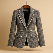 Elegante damesblazer met klassieke pasvorm, ideaal voor werk, zakelijke bijeenkomsten of formele gelegenheden.