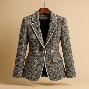 Elegante damesblazer met klassieke pasvorm, ideaal voor werk, zakelijke bijeenkomsten of formele gelegenheden.