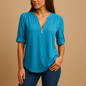 Dames blouse met V-hals en luchtige stof, elegant design voor zomerse dagen, werk of informele momenten