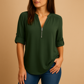 Dames blouse met V-hals en luchtige stof, elegant design voor zomerse dagen, werk of informele momenten