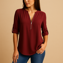 Dames blouse met V-hals en luchtige stof, elegant design voor zomerse dagen, werk of informele momenten