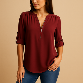 Dames blouse met V-hals en luchtige stof, elegant design voor zomerse dagen, werk of informele momenten