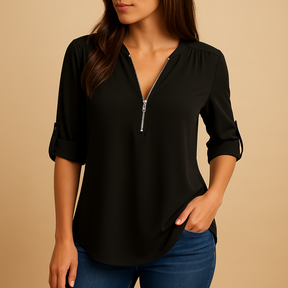 Dames blouse met V-hals en luchtige stof, elegant design voor zomerse dagen, werk of informele momenten