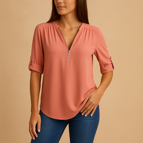 Dames blouse met V-hals en luchtige stof, elegant design voor zomerse dagen, werk of informele momenten