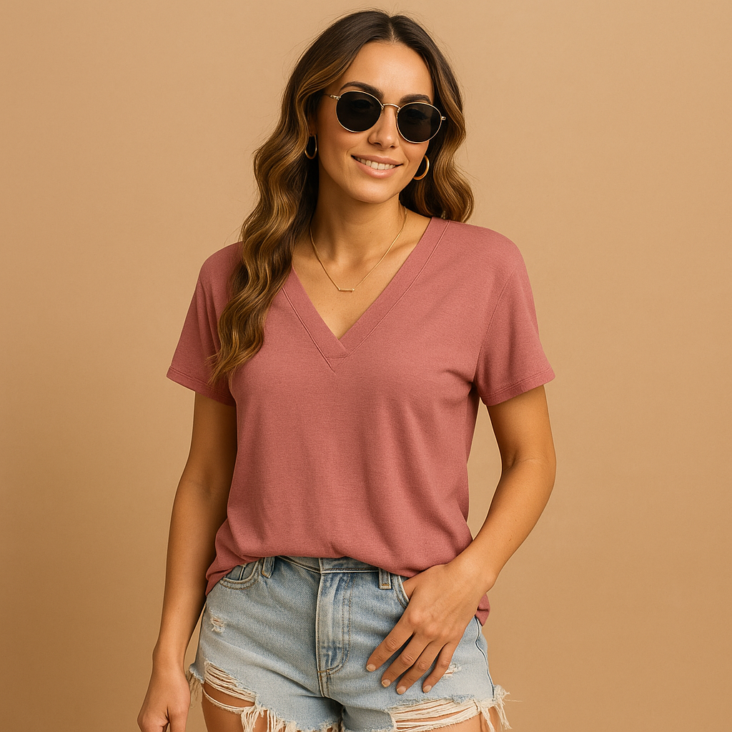 Dames blouse met V-hals en korte pofmouwen, luchtig en comfortabel ontwerp geschikt voor werk en vrije tijd