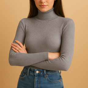 Elegante gebreide dames coltrui van zachte kwaliteitsgarens met omslagcol, ideaal voor herfst en winter.