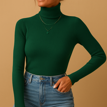 Elegante gebreide dames coltrui van zachte kwaliteitsgarens met omslagcol, ideaal voor herfst en winter.