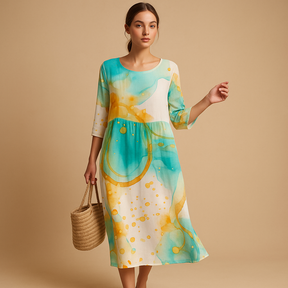 Elegante flowy midi-jurk voor dames, gemaakt van lichtgewicht stof, geschikt voor alle seizoenen en gelegenheden.