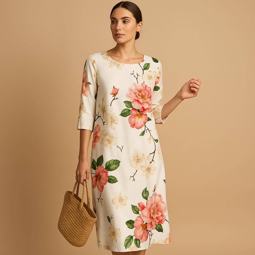 Elegante flowy midi-jurk voor dames, gemaakt van lichtgewicht stof, geschikt voor alle seizoenen en gelegenheden.