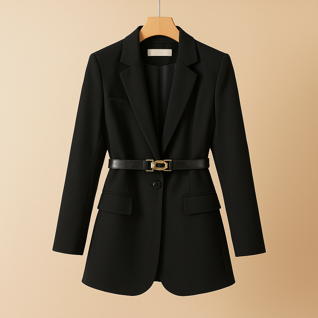 Dames blazer met elegante getailleerde pasvorm en stijlvolle uitstraling, ideaal voor werk en avondgelegenheden.
