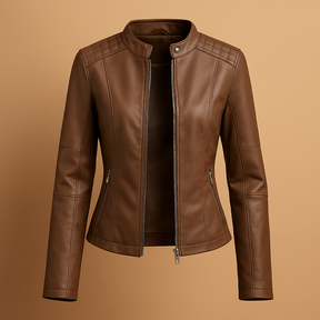 Elegante dames jas met kraag, symmetrische ritssluiting en moderne details, ideaal voor stijlvolle looks in herfst en lente.