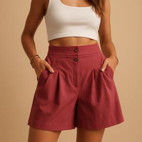 Elegante dames short met dubbel knoopdetail aan de voorkant, comfortabel en veelzijdig, perfect voor dagelijks gebruik of zomerse gelegenheden