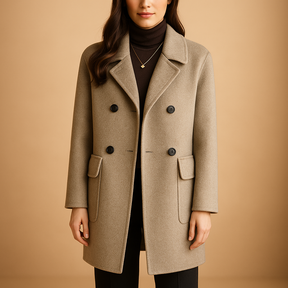 Elegante lange damesmantel met effen design en vrouwelijk silhouet. Ideaal voor dagelijks gebruik in lente, herfst en winter.