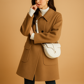 Elegante lange mantel voor dames van zachte premium stof met vrouwelijke pasvorm, geschikt voor lente, herfst en winter, verkrijgbaar in klassieke tinten.